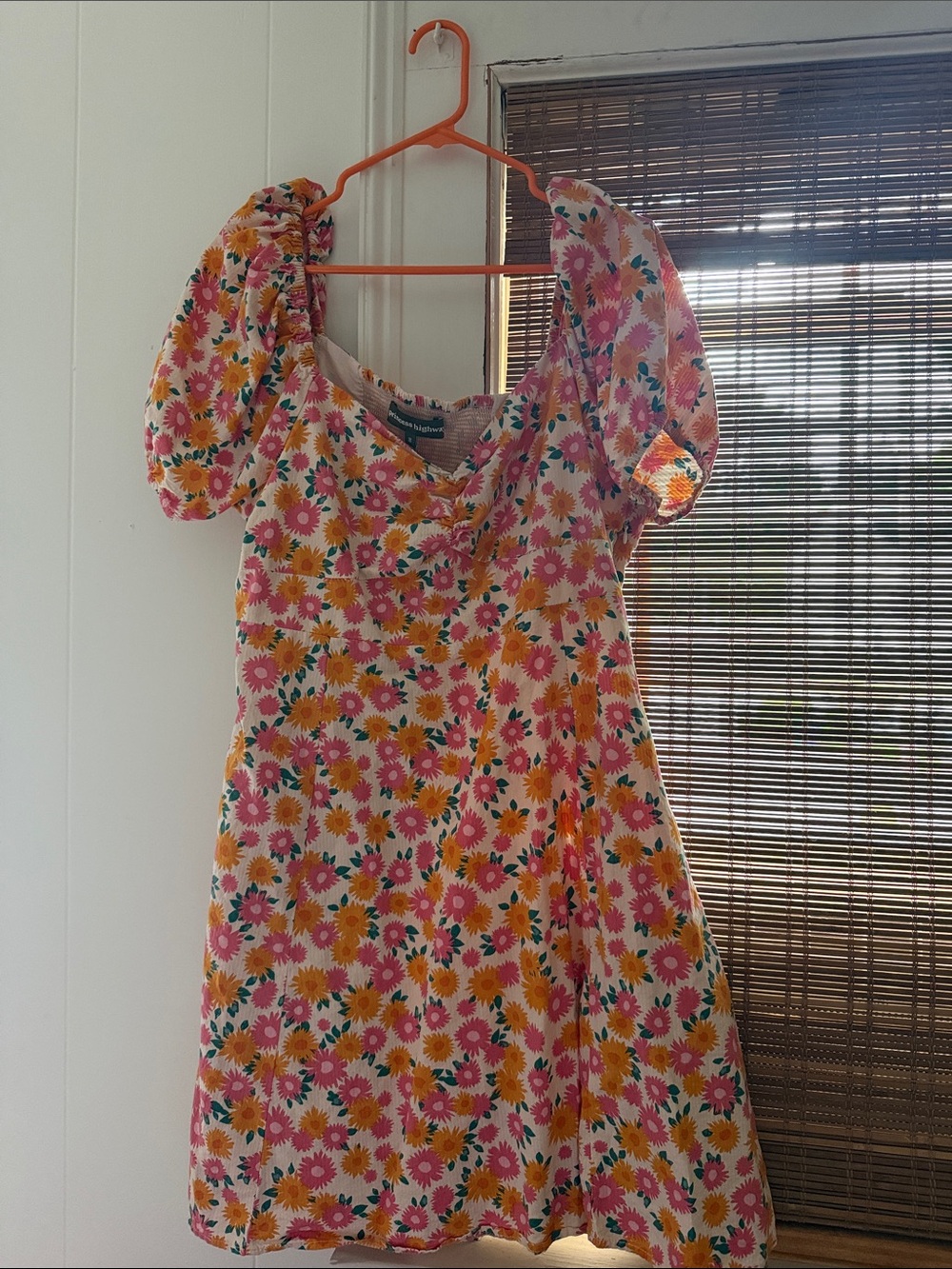 Princess Highway Floral Puff Sleeve Mini Dress - Pink, Yellow & Green